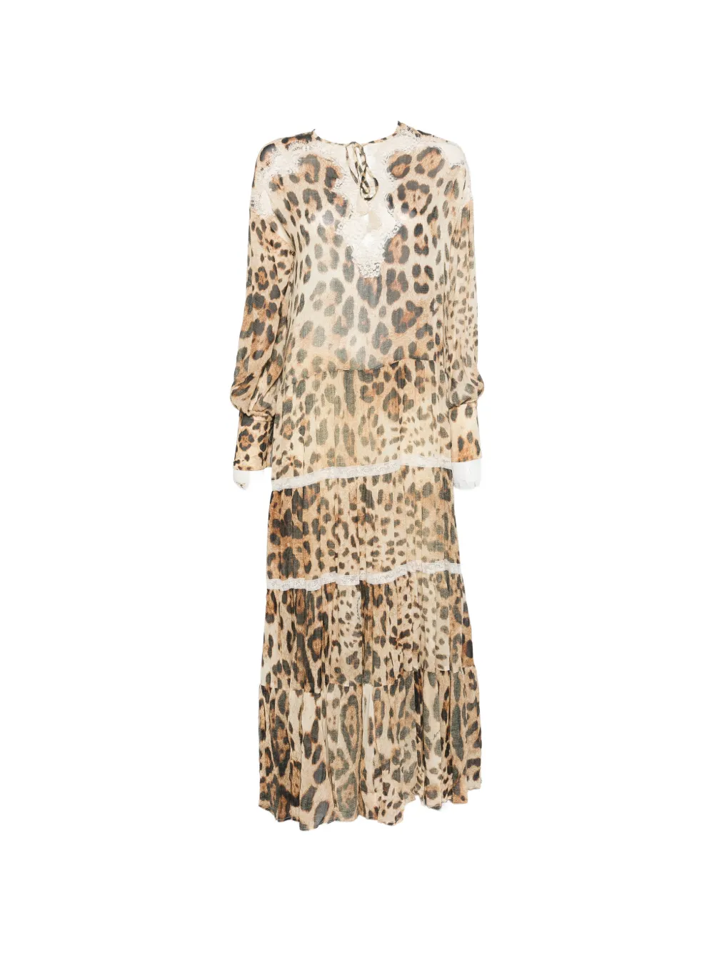 ERMANNO FIRENZE leopard-print lace-trim midi dress - Neutrals