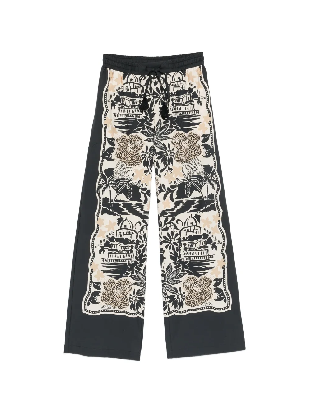 ERMANNO FIRENZE graphic-print drawstring palazzo trousers - Nero