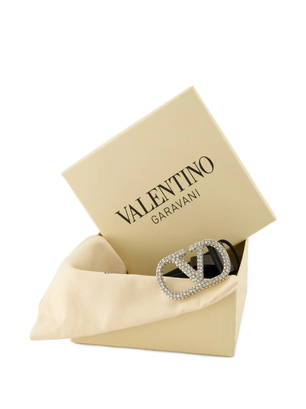 Valentino Garavani VLogo Signature riem van glimmend kalfsleer met kristallen Zwart