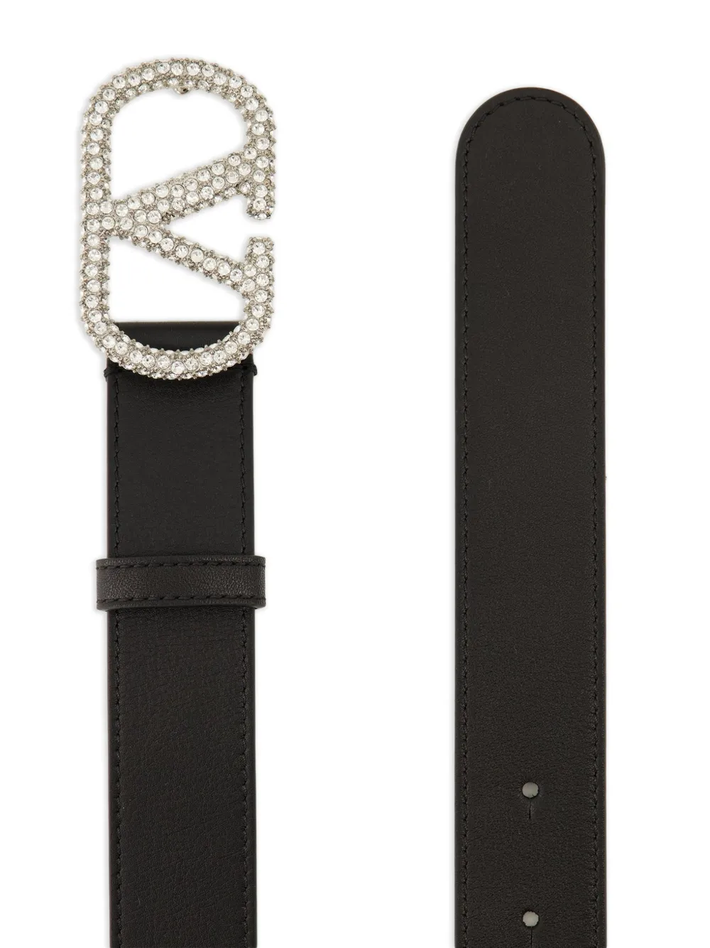 Valentino Garavani VLogo Signature riem van glimmend kalfsleer met kristallen Zwart