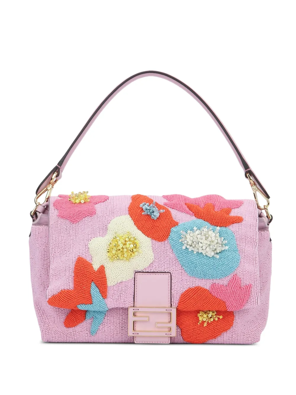FENDI Mamma Baguette medium bag embroidered with multicolor beads - Pink