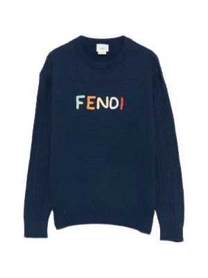 Fendi Kids Suéter Com Padronagem FF e Logo Bordado | Marrom