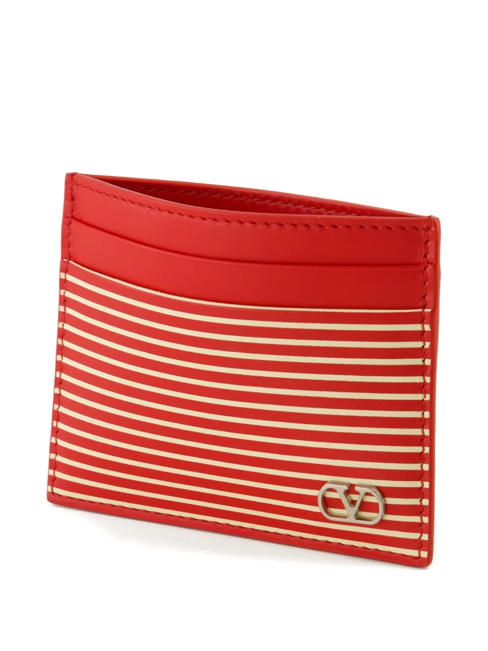 Valentino Garavani VLogo Signature kalfsleren pasjeshouder met gestreepte print Rood