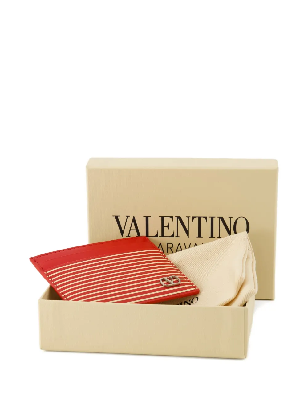 Valentino Garavani VLogo Signature kalfsleren pasjeshouder met gestreepte print Rood