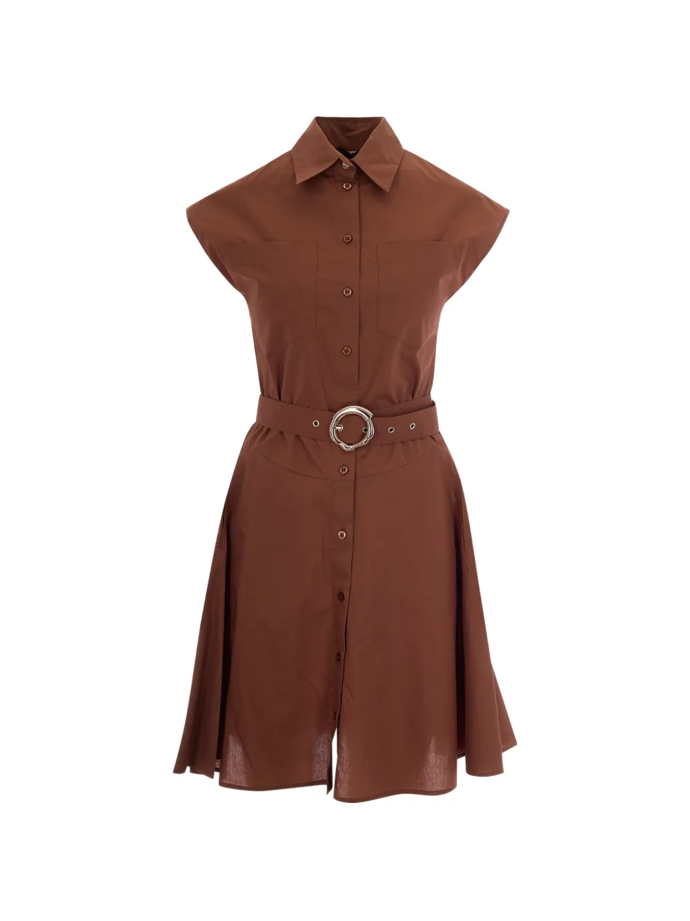 LIU JO belted button-down cotton mini shirt dress - Marrone
