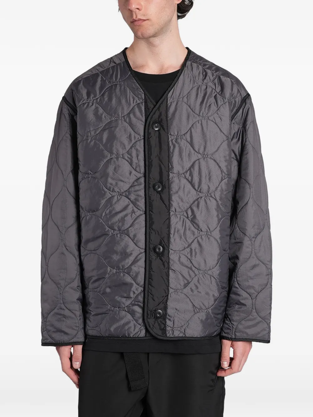 Peacemaker Oamc Casual V-neck quilted button-down jacket - Grigio