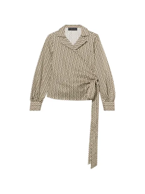 Brooks Brothers optical-print wrap blouse