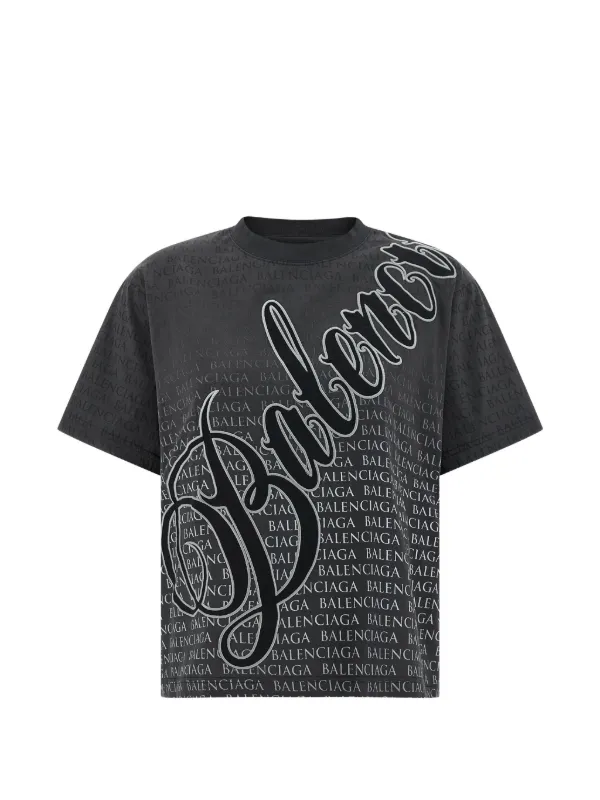 Balenciaga Cursive Graphic-print T-shirt in Grey