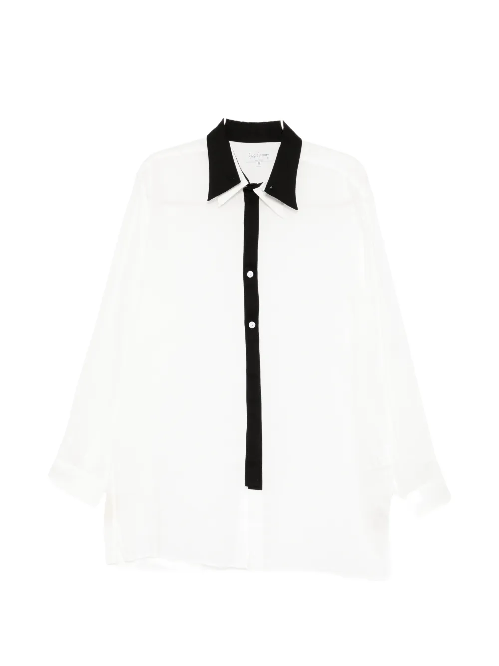Yohji Yamamoto contrast-trim sheer shirt - White