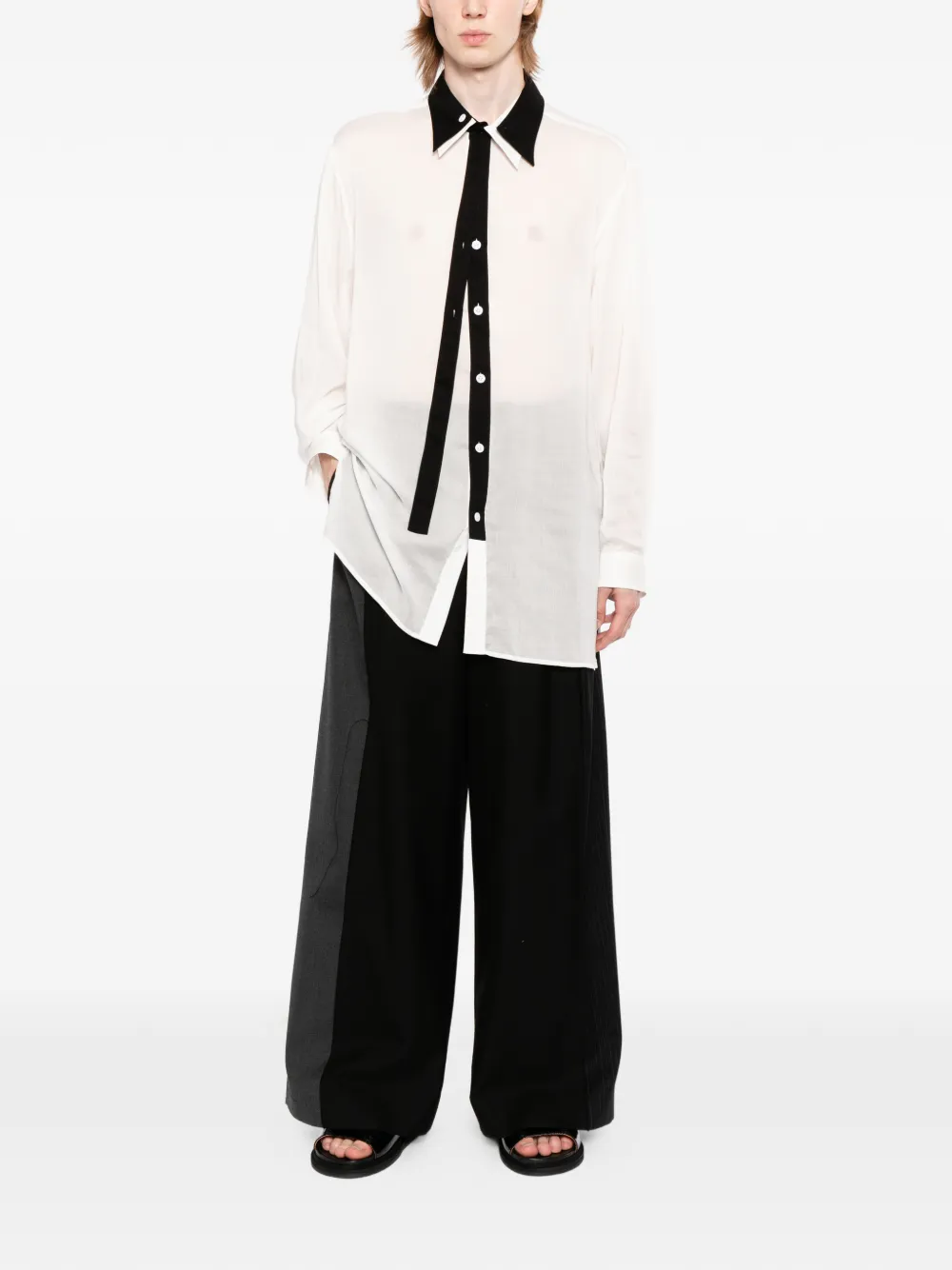 Yohji Yamamoto Doorzichtig overhemd met contrasterende afwerking Wit