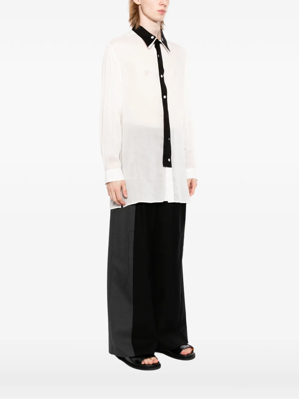 Yohji Yamamoto Doorzichtig overhemd met contrasterende afwerking Wit