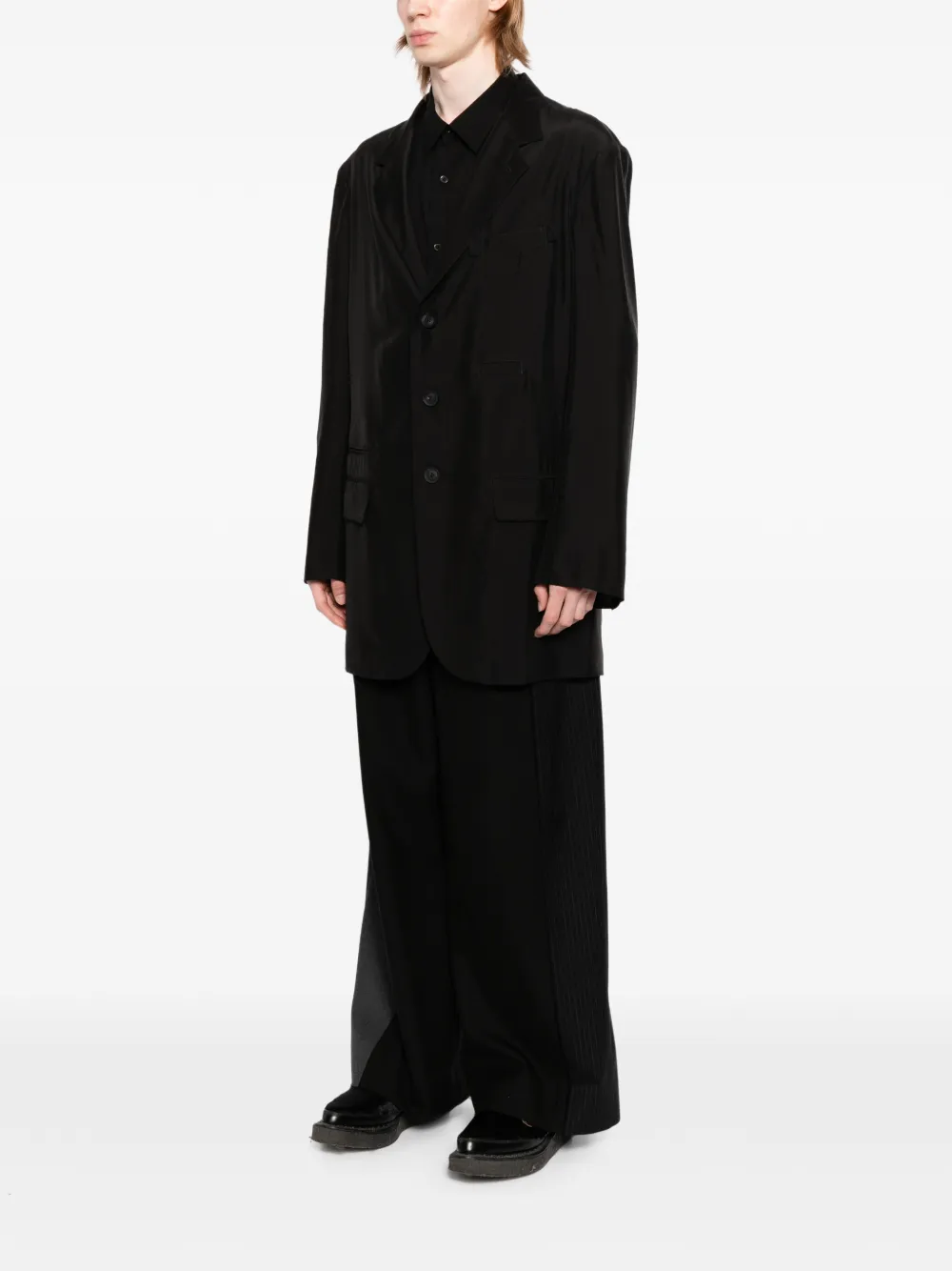 Yohji Yamamoto Jack met gekerfde revers en lange mouwen Zwart