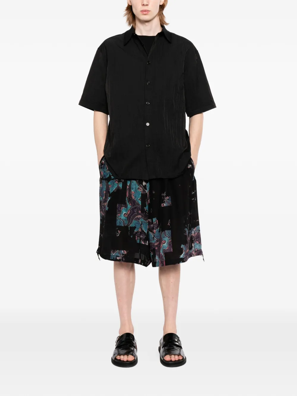 Yohji Yamamoto Shorts met abstracte print Zwart