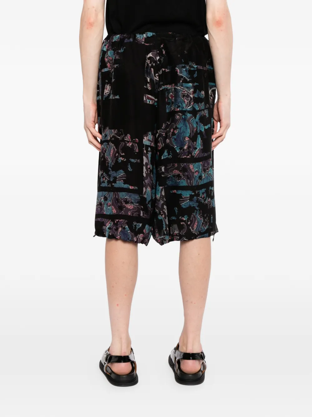 Yohji Yamamoto Shorts met abstracte print Zwart