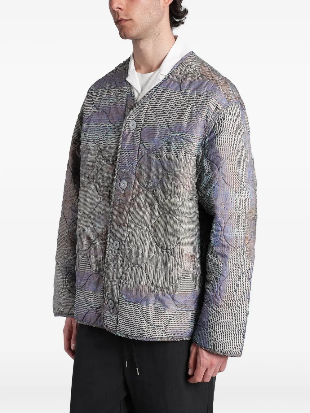Peacemaker Oamc Casual gewatteerd button-down jack met V-hals Grijs