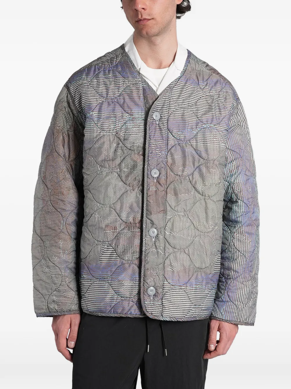 Peacemaker Oamc Casual V-neck quilted button-down jacket - Grigio