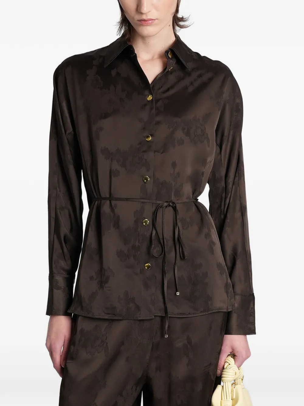 GANNI jacquard-pattern belted shirt - Brown
