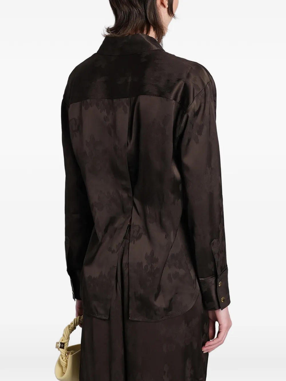 GANNI Blouse met jacquard en ceintuur Bruin