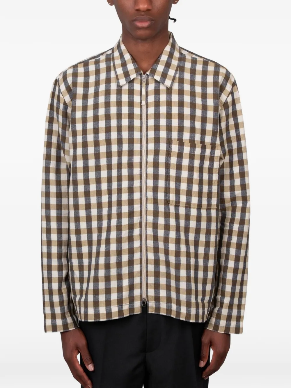 Universal Works check-pattern zip-up shirt - Nude