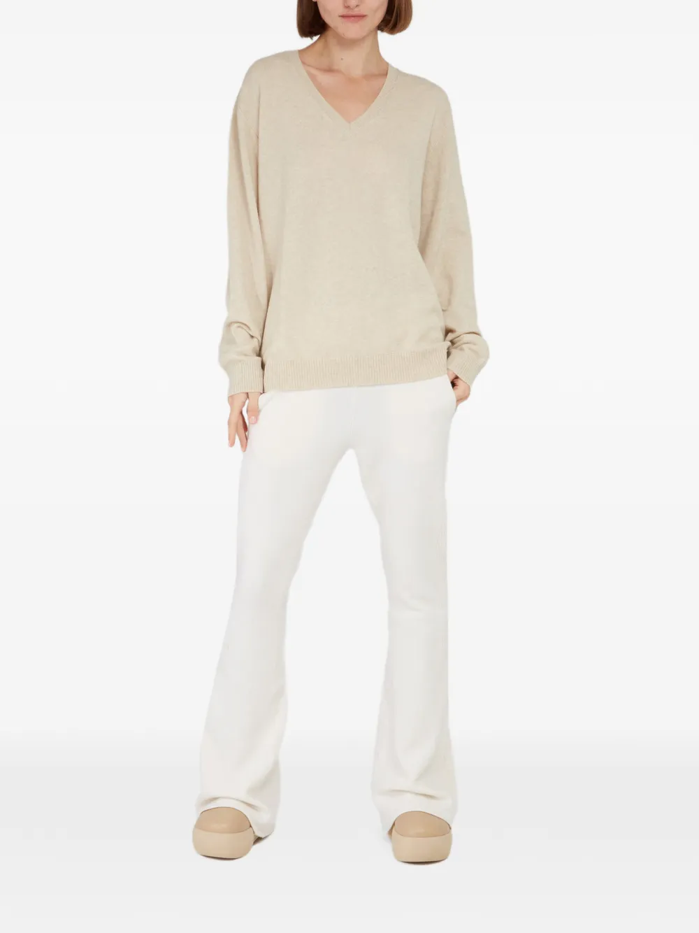 Loulou Trui met V-hals Beige