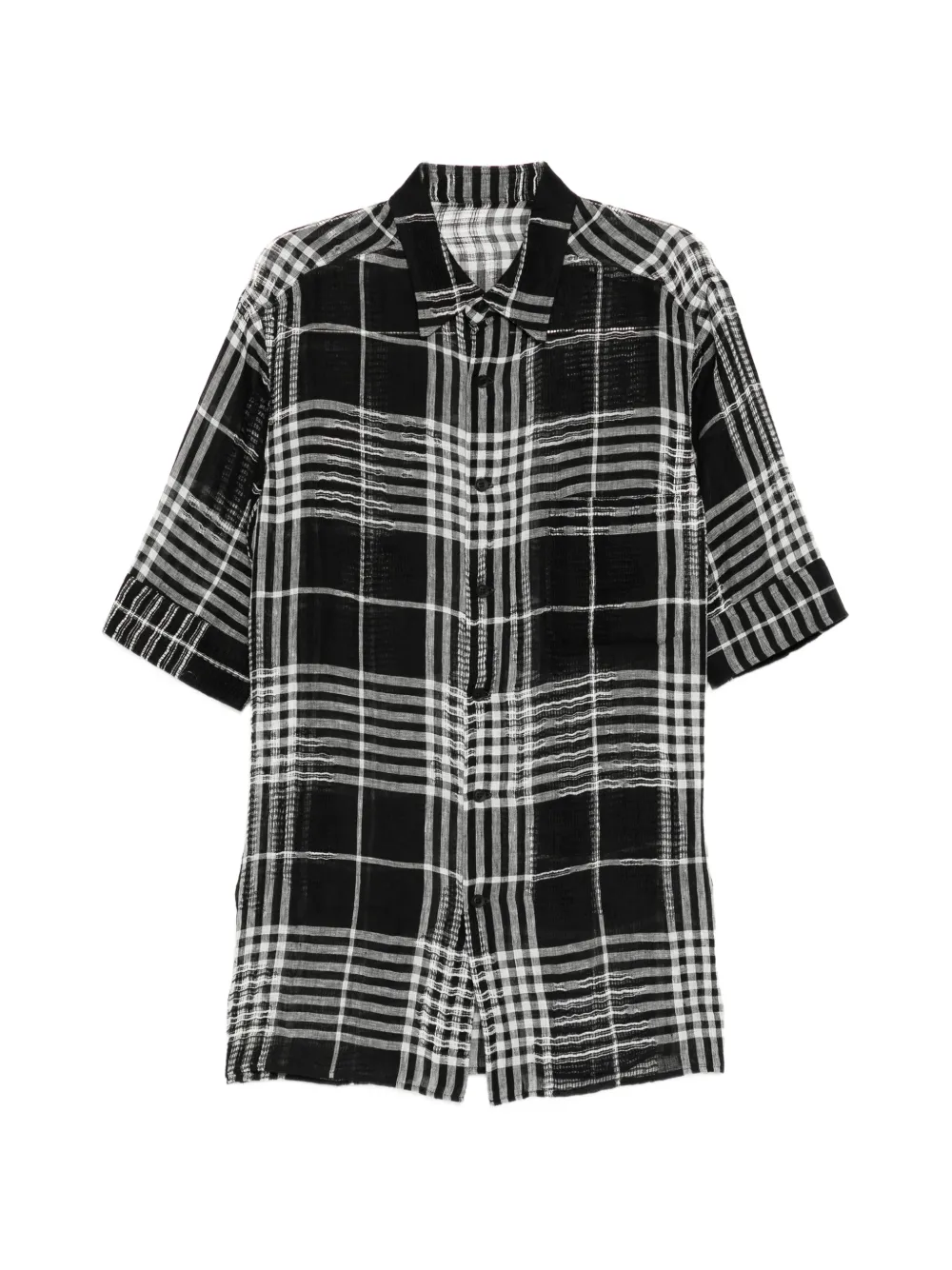 Yohji Yamamoto check-print semi-sheer shirt - Nero