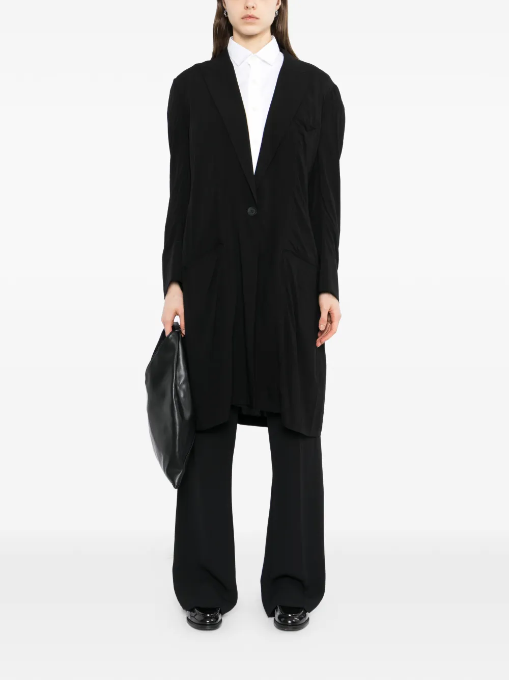 Yohji Yamamoto Jack met enkele rij knopen en gekerfde revers Zwart