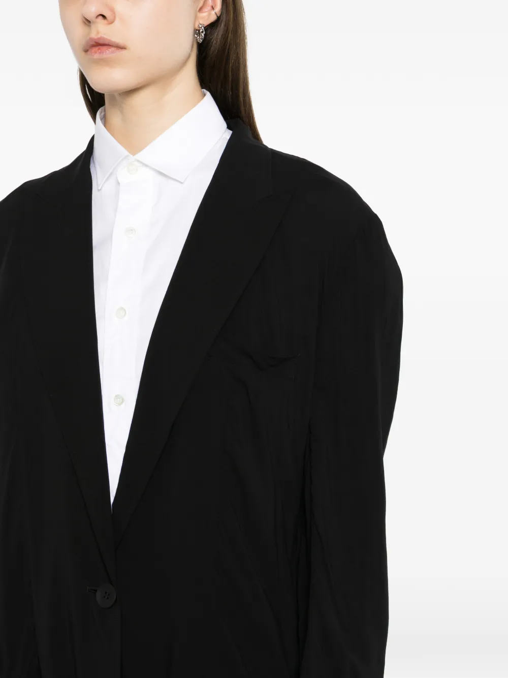 Yohji Yamamoto Jack met enkele rij knopen en gekerfde revers Zwart