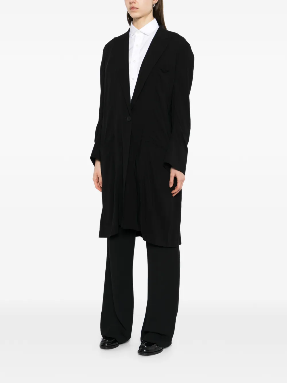 Yohji Yamamoto Jack met enkele rij knopen en gekerfde revers Zwart