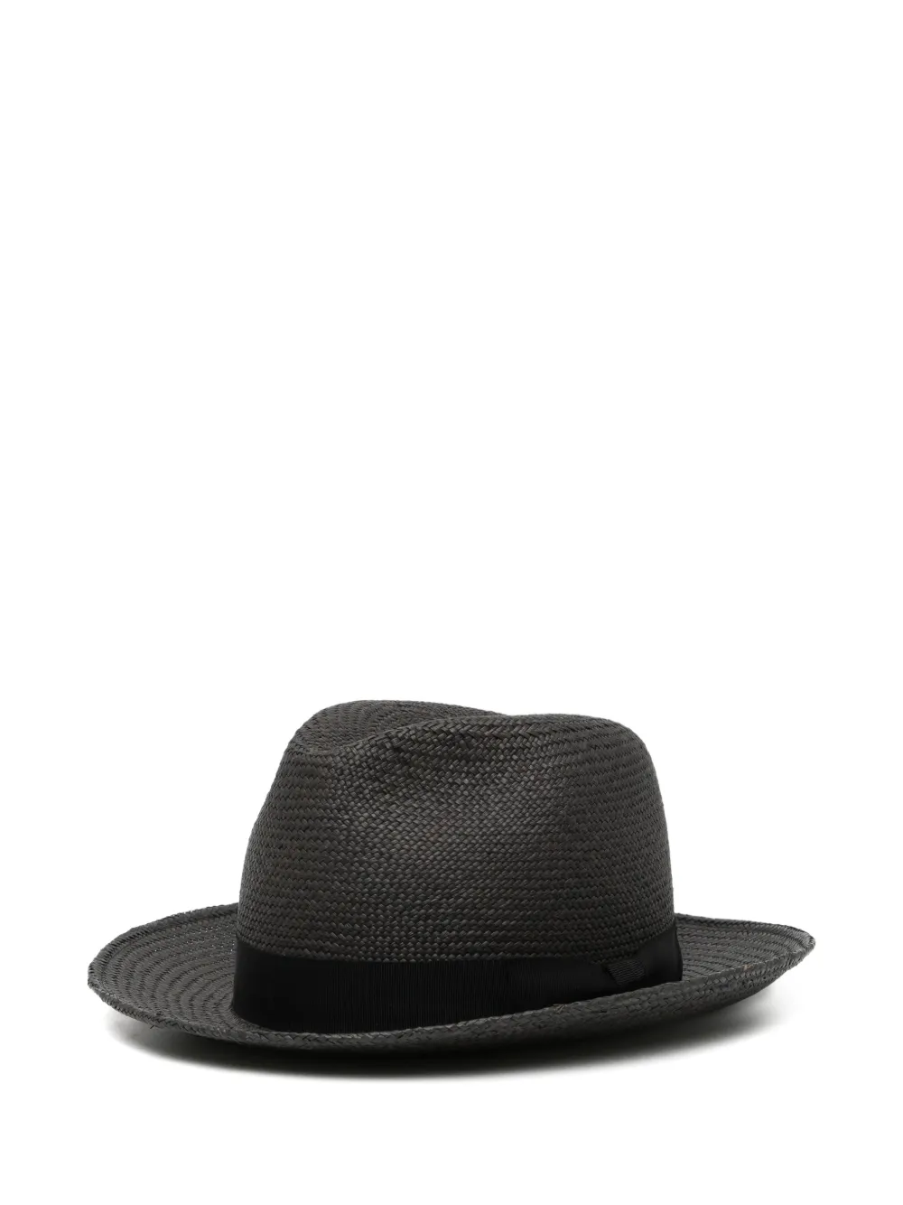 Yohji Yamamoto woven-design grosgrain-trim fedora hat - Nero