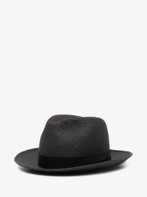 Yohji Yamamoto woven-design grosgrain-trim fedora hat