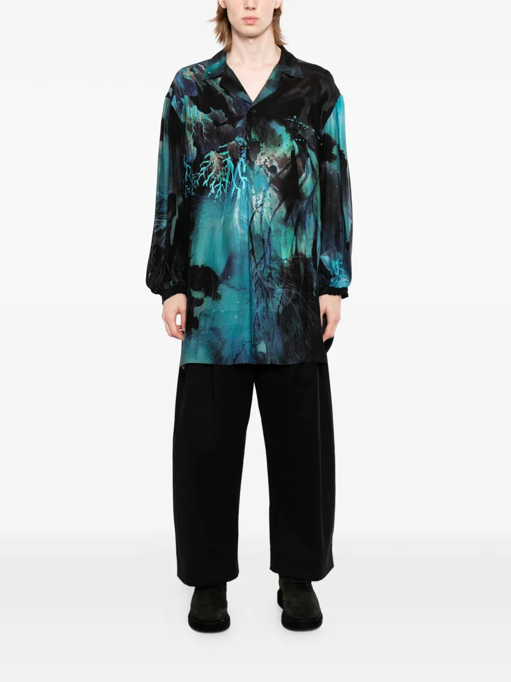 Yohji Yamamoto Overhemd met print en camp kraag Zwart
