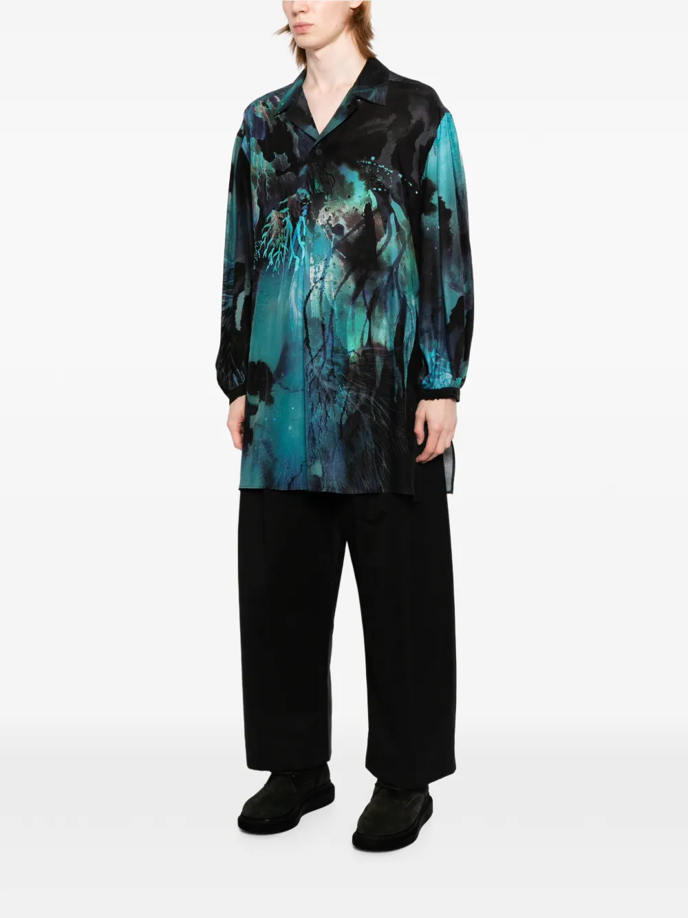 Yohji Yamamoto Overhemd met print en camp kraag Zwart