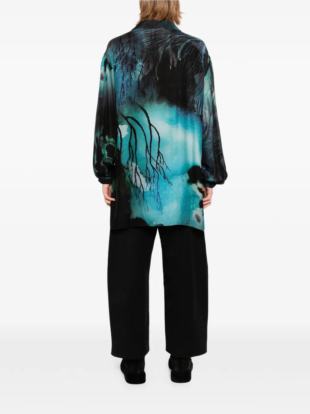 Yohji Yamamoto Overhemd met print en camp kraag Zwart