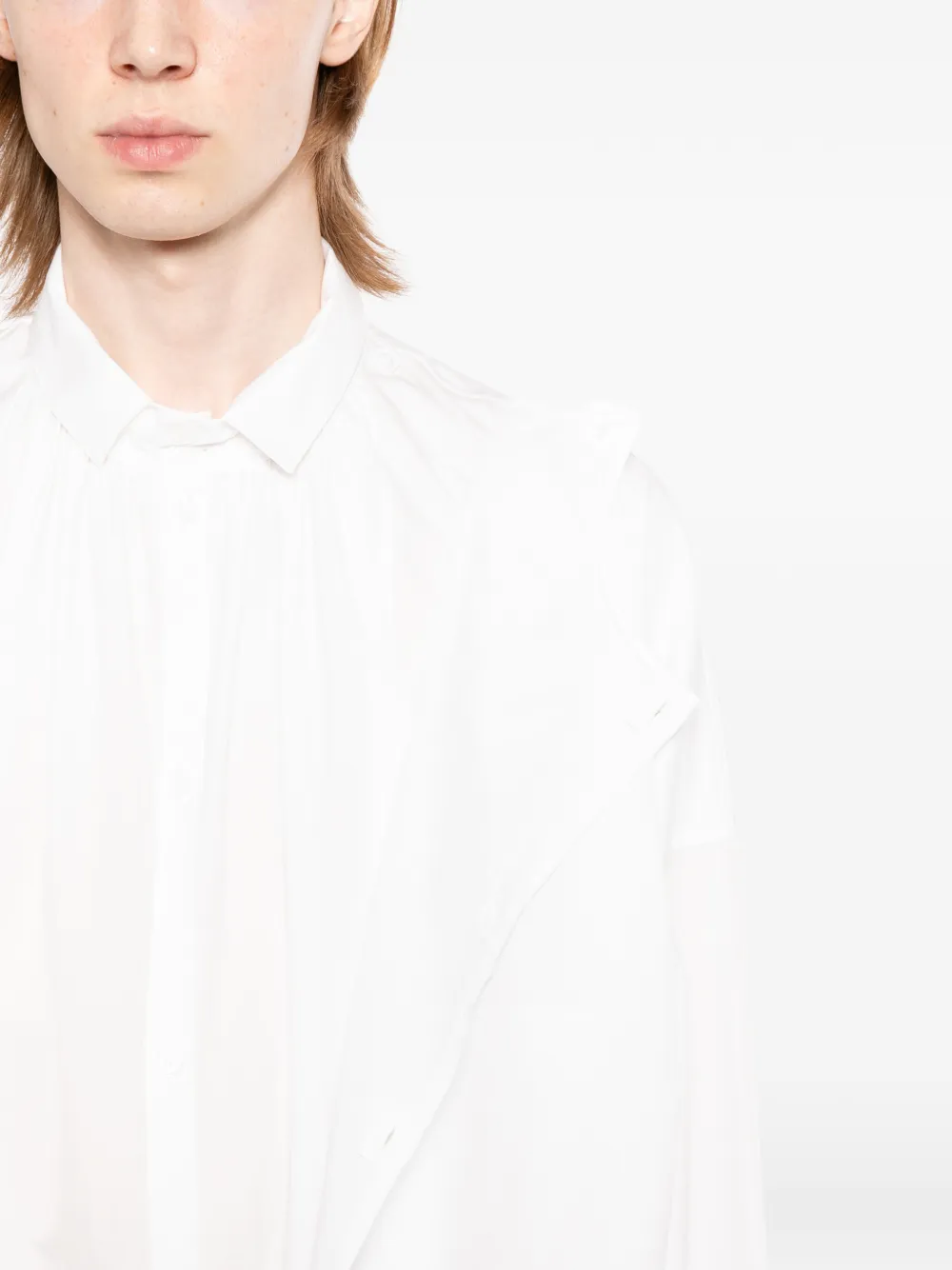 Yohji Yamamoto Gelaagd overhemd met asymmetrische afwerking Wit