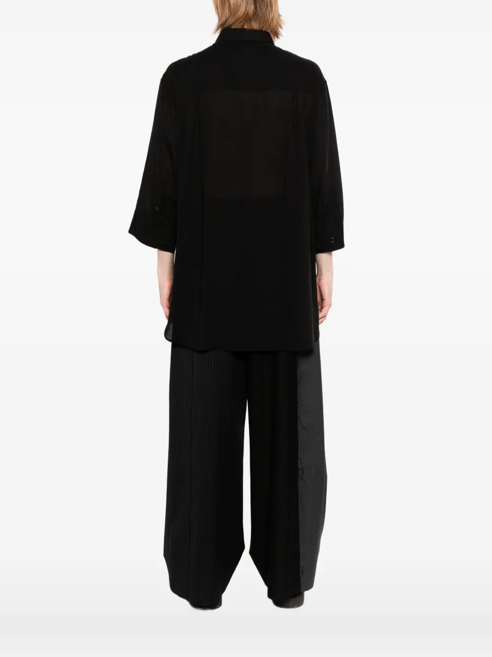 Yohji Yamamoto Doorzichtig overhemd met plooien Zwart