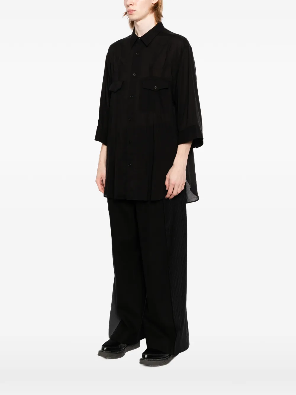 Yohji Yamamoto Doorzichtig overhemd met plooien Zwart