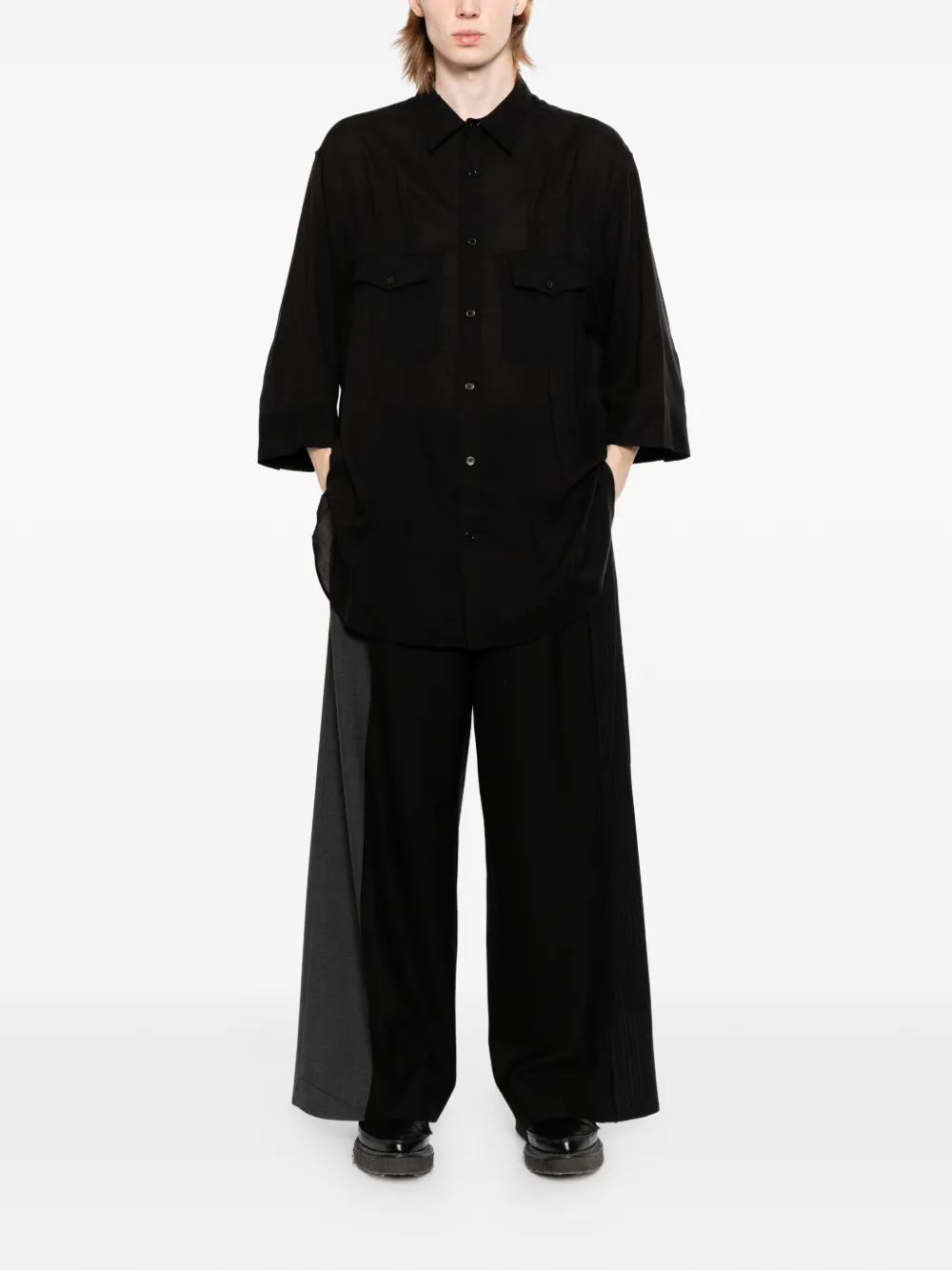 Yohji Yamamoto Doorzichtig overhemd met plooien Zwart