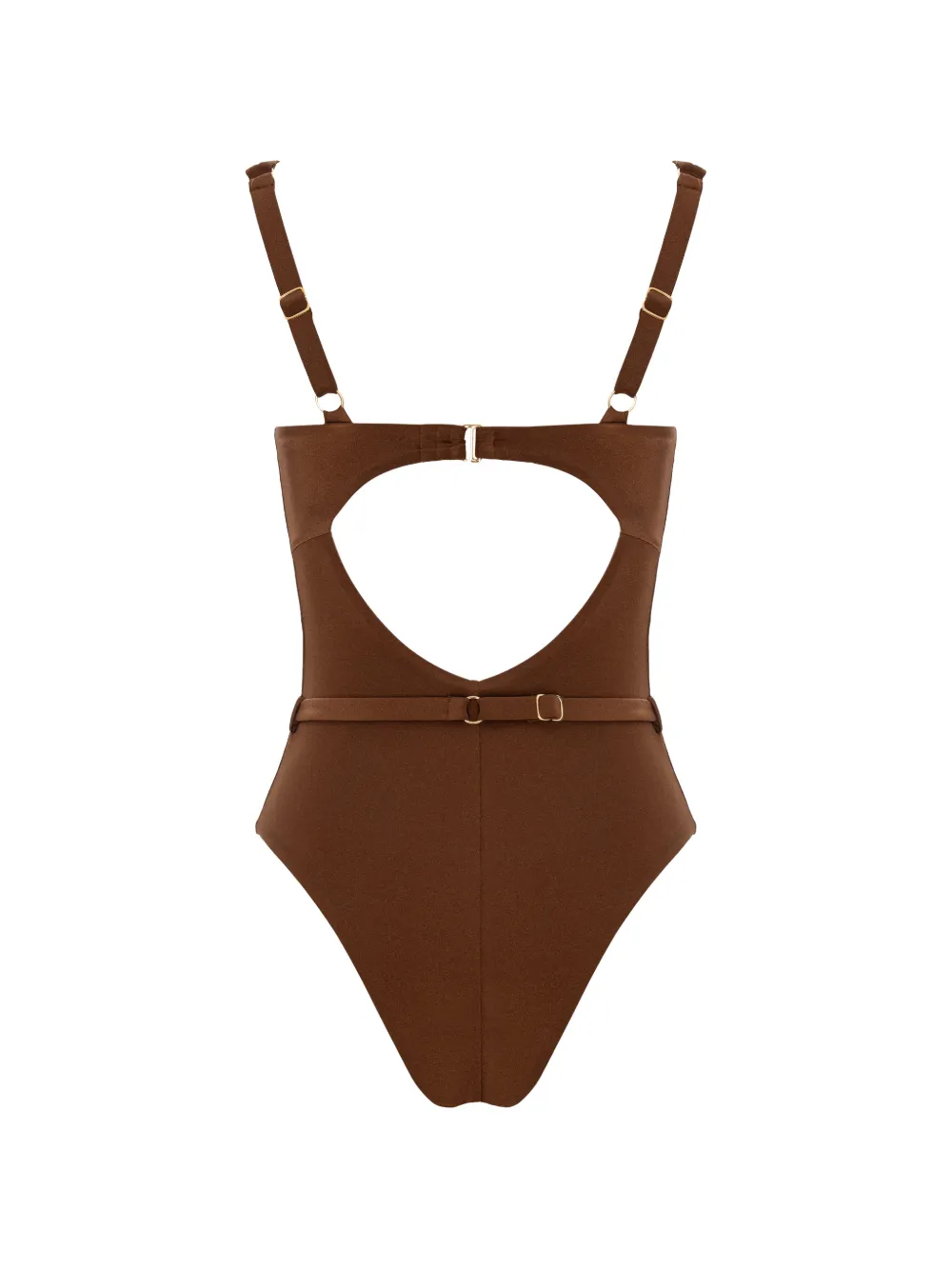 Noire Swimwear Badpak met ceintuur met schelpen Bruin