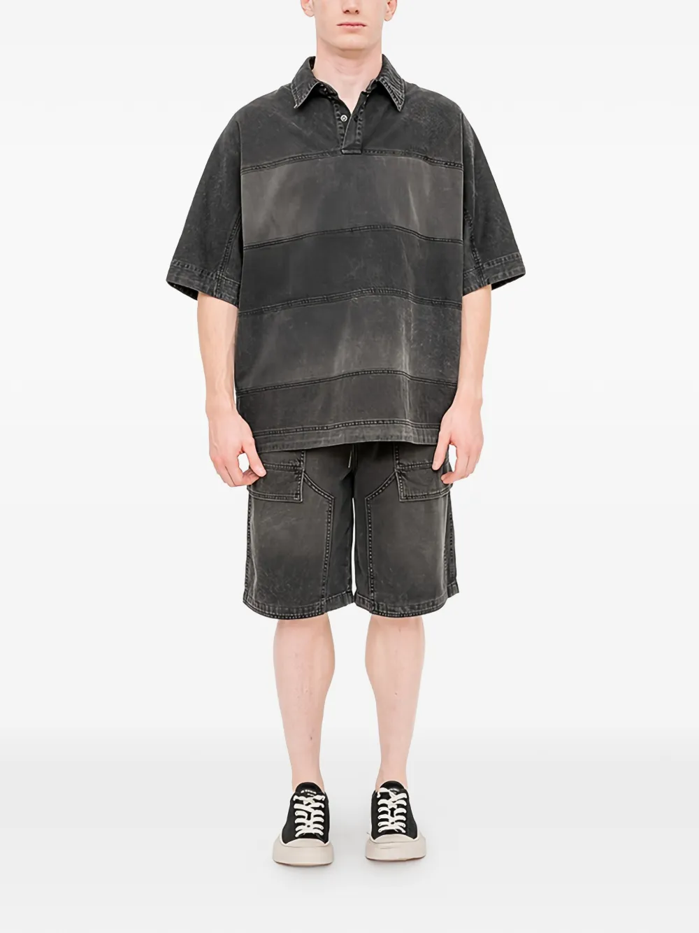 Juun.J Poloshirt met vlakken Zwart