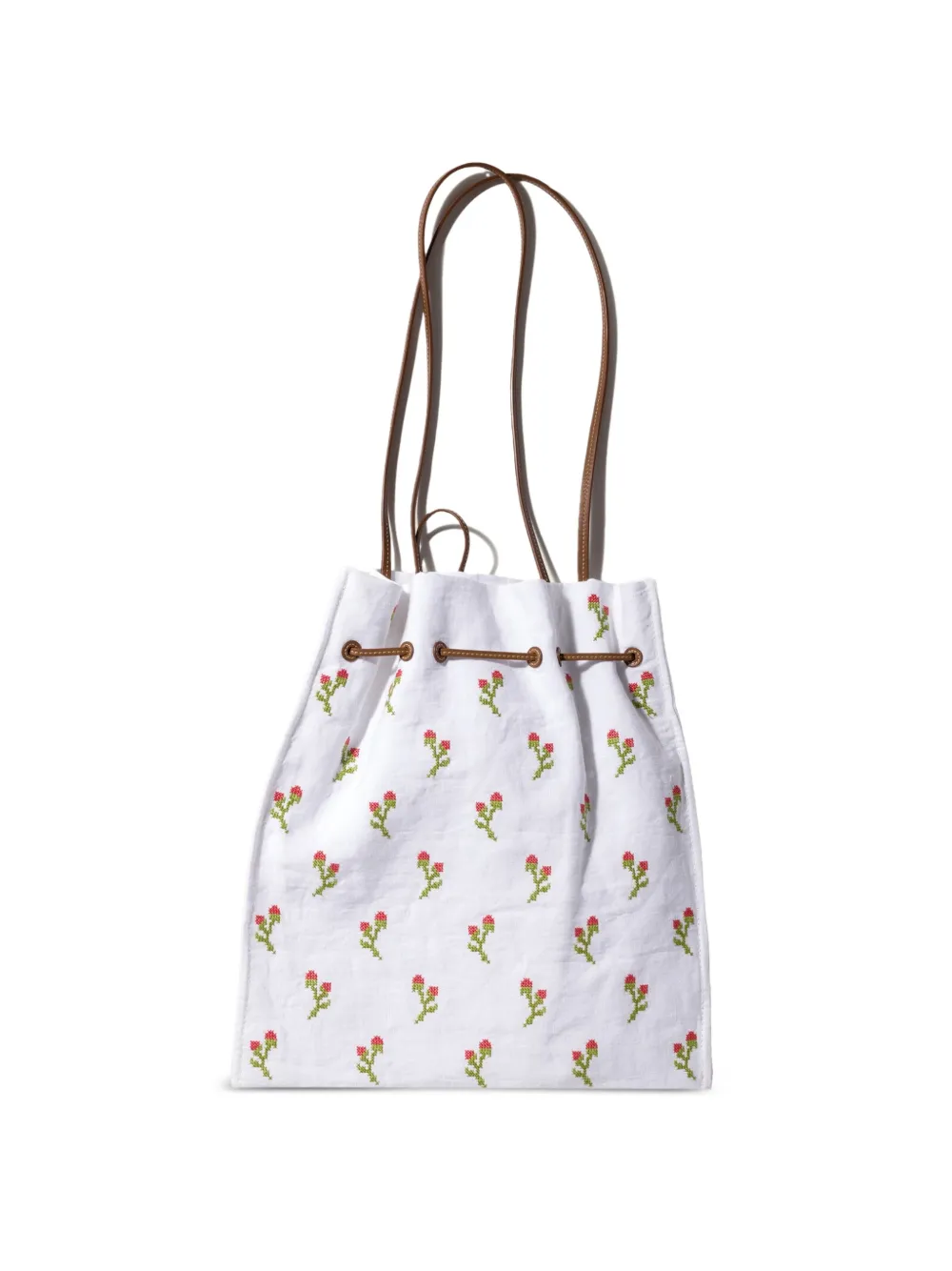 Miu Geborduurde linnen shopper Wit