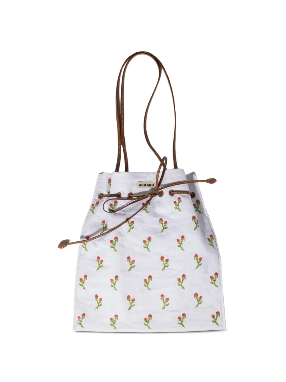 Miu Miu Embroidered Linen Tote Bag In Neutral