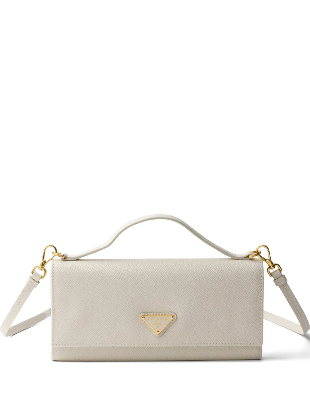 Prada Saffiano leather wallet with shoulder strap - Nude