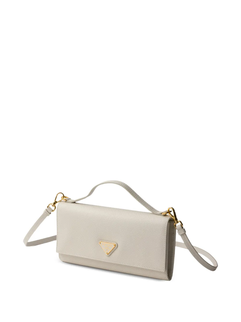 Prada Saffiano leren portemonnee met schouderband Beige