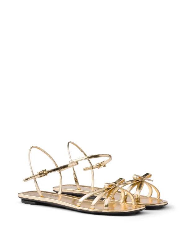 Prada Flat Metallic Leather Sandals | Gold | FARFETCH