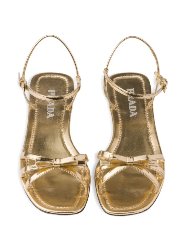 Prada Flat Metallic Leather Sandals | Gold | FARFETCH
