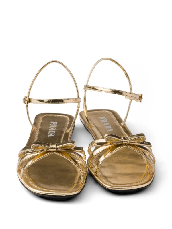 Prada Flat Metallic Leather Sandals | Gold | FARFETCH