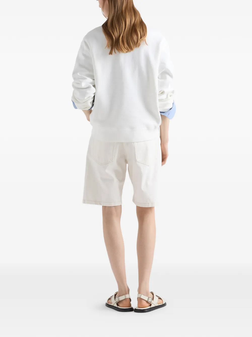  Prada Sudadera De Algodón Con Cuello Redondo - Blanco 