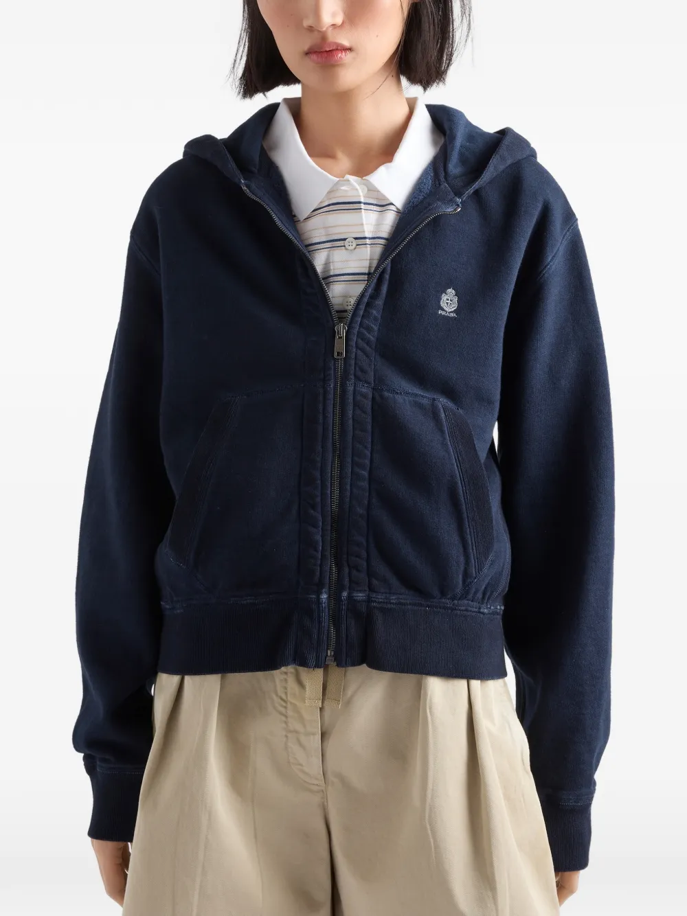 Prada katoenen jas met capuchon Blauw