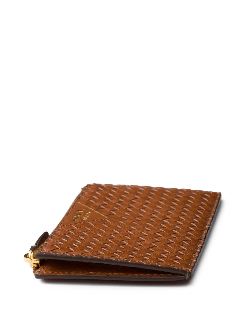Prada Madras geweven leren pasjeshouder Bruin