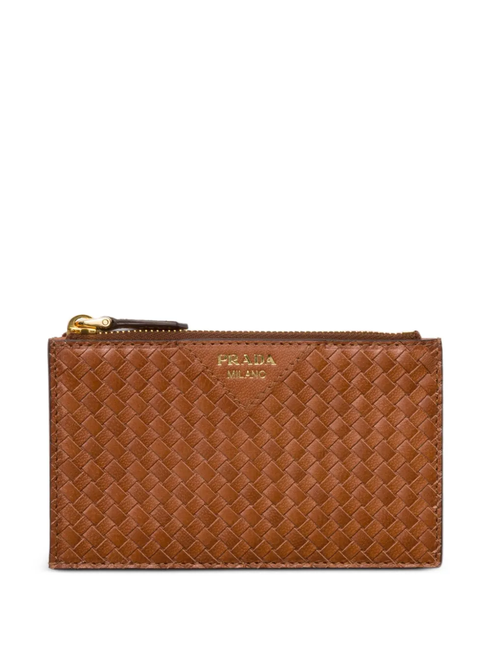 Prada Portacarte in pelle Madras intrecciata - Marrone